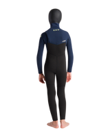 Boys NuWave Session 5/4mm Hooded Chest Zip Wetsuit in Black, Bluestone X & Cool Green
