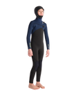 Boys NuWave Session 5/4mm Hooded Chest Zip Wetsuit in Black, Bluestone X & Cool Green