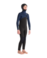 Boys NuWave Session 5/4mm Hooded Chest Zip Wetsuit in Black, Bluestone X & Cool Green