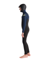 Boys NuWave Session 5/4mm Hooded Chest Zip Wetsuit in Black, Bluestone X & Cool Green
