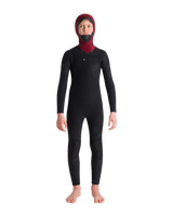 Boys NuWave Session 5/4mm Hooded Chest Zip Wetsuit in Black, Bluestone X & Cool Green