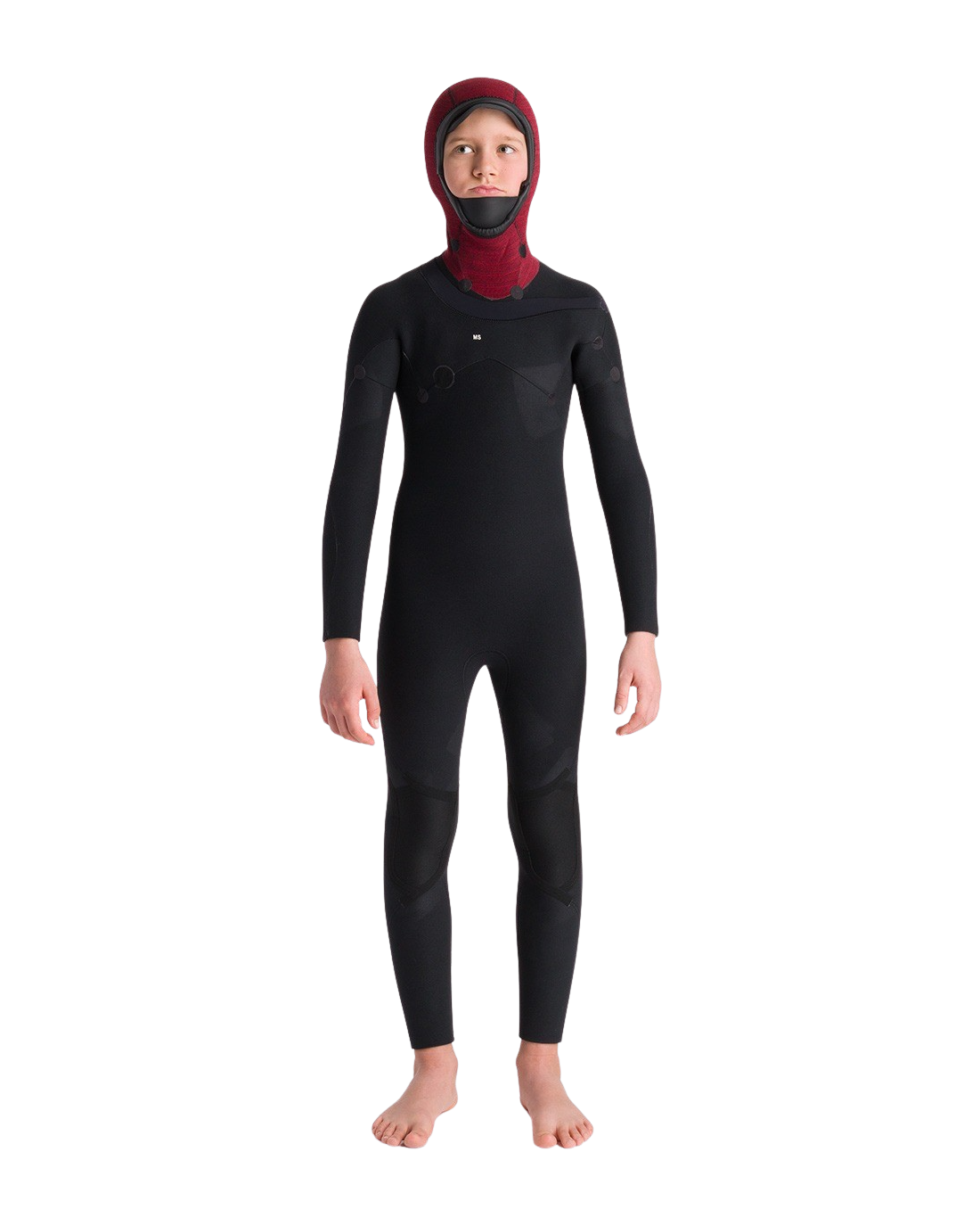Boys NuWave Session 5/4mm Hooded Chest Zip Wetsuit in Black, Bluestone X & Cool Green