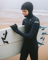 Boys NuWave Session 5/4mm Hooded Chest Zip Wetsuit in Black, Bluestone X & Cool Green