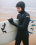 Boys NuWave Session 5/4mm Hooded Chest Zip Wetsuit in Black, Bluestone X & Cool Green