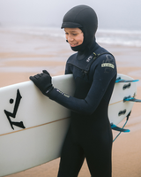 Boys NuWave Session 5/4mm Hooded Chest Zip Wetsuit in Black, Bluestone X & Cool Green