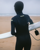 Boys NuWave Session 5/4mm Hooded Chest Zip Wetsuit in Black, Bluestone X & Cool Green