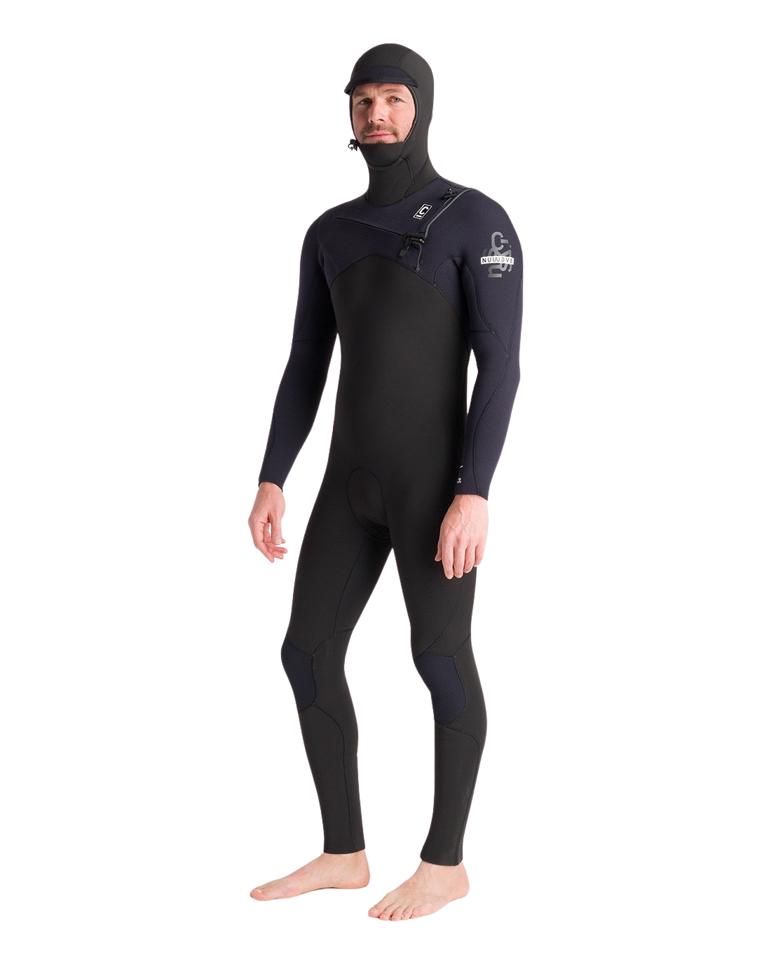 NuWave Session 5/4/3mm Hooded Chest Zip Wetsuit in Black, Black X & White