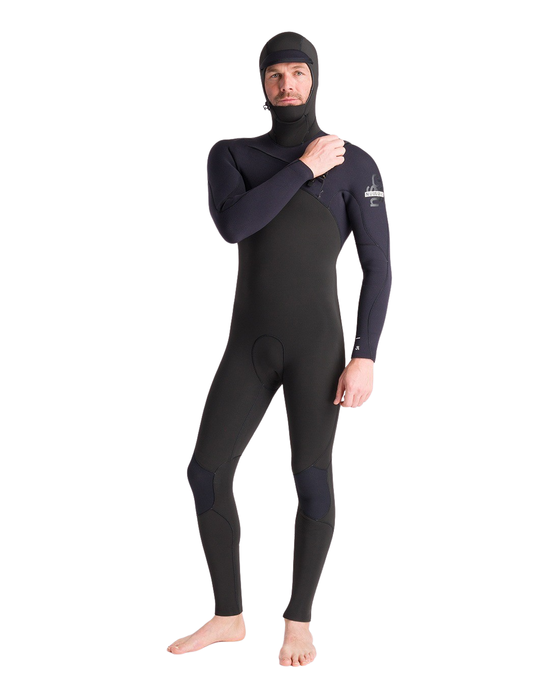 NuWave Session 5/4/3mm Hooded Chest Zip Wetsuit in Black, Black X & White