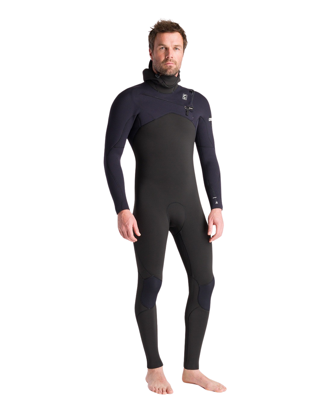 NuWave Session 5/4/3mm Hooded Chest Zip Wetsuit in Black, Black X & White