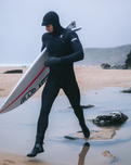 NuWave Session 5/4/3mm Hooded Chest Zip Wetsuit in Black, Black X & White