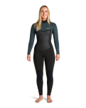 The C-Skins Womens NuWave Surflite 4/3mm Back Zip Wetsuit in Black, Dark Forest & Retro Blue