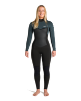 The C-Skins Womens NuWave Surflite 4/3mm Back Zip Wetsuit in Black, Dark Forest & Retro Blue