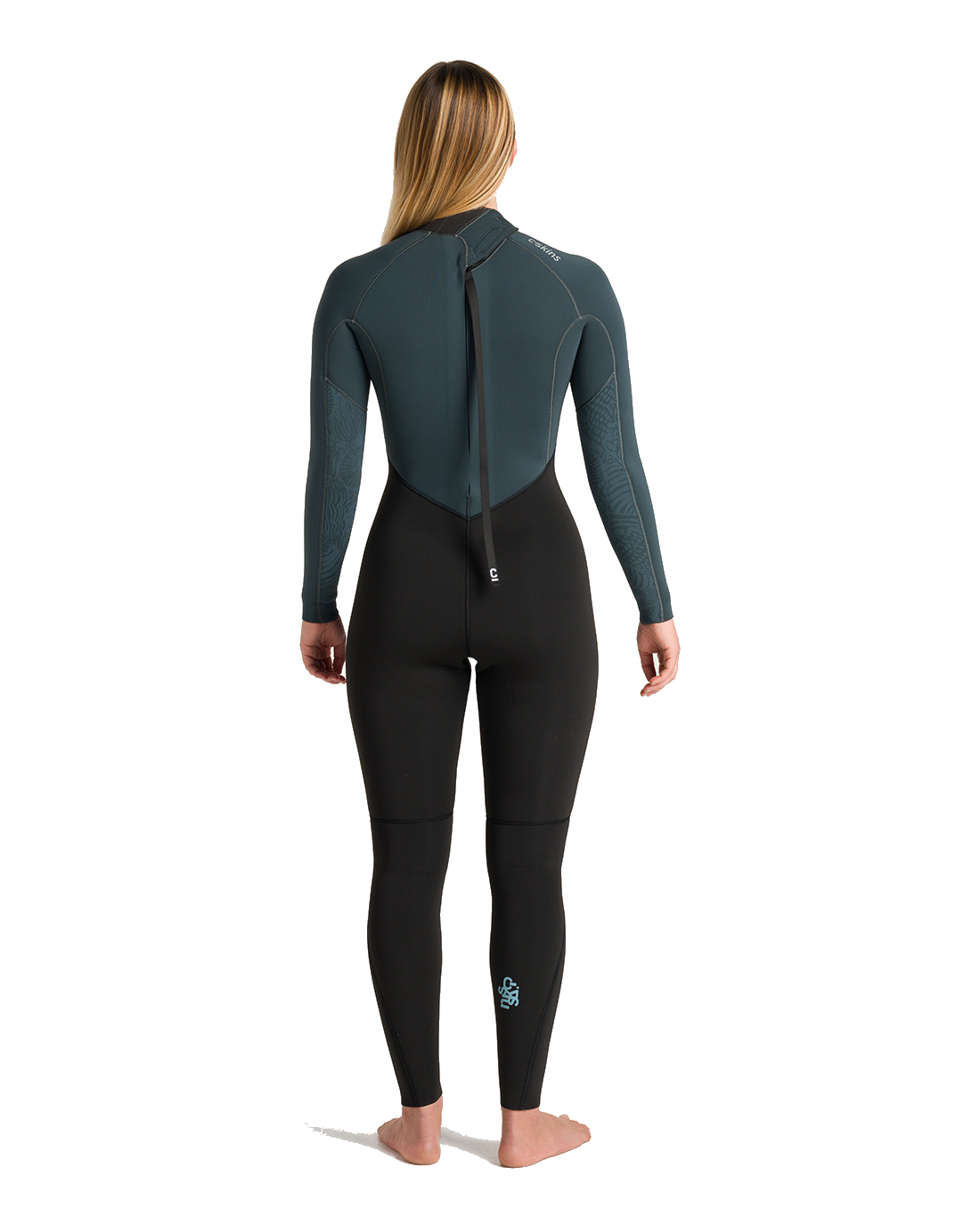The C-Skins Womens NuWave Surflite 4/3mm Back Zip Wetsuit in Black, Dark Forest & Retro Blue