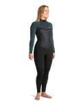 The C-Skins Womens NuWave Surflite 4/3mm Back Zip Wetsuit in Black, Dark Forest & Retro Blue