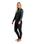 The C-Skins Womens NuWave Surflite 4/3mm Back Zip Wetsuit in Black, Dark Forest & Retro Blue