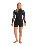 The C-Skins Womens NuWave Solace Lite 2/2mm Back Zip Spring Wetsuit in Black & Tropical