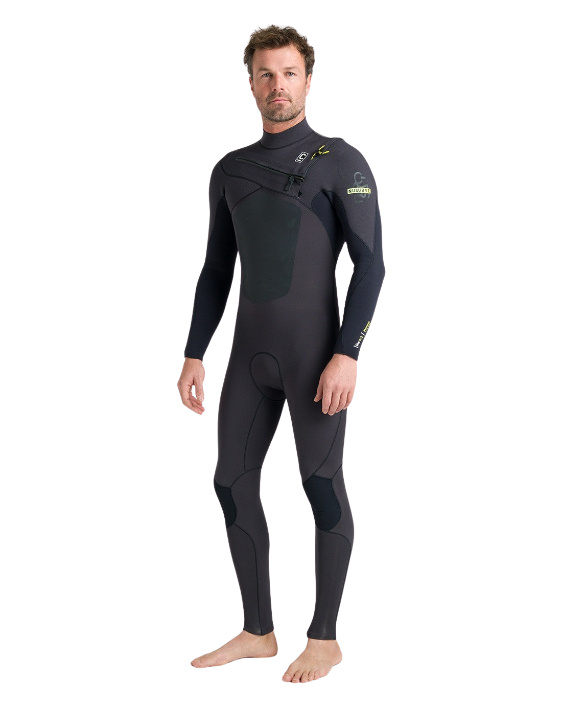 NuWave ReWired 4/3mm Chest Zip Wetsuit in Meteor, Black & Lime