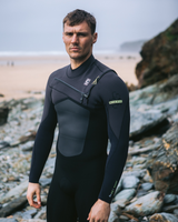 NuWave ReWired 4/3mm Chest Zip Wetsuit in Meteor, Black & Lime