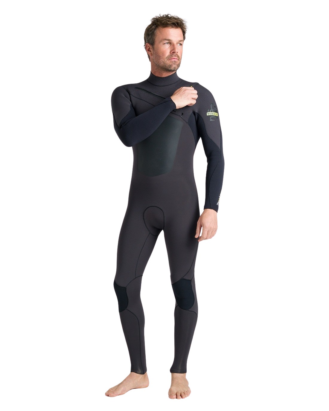 NuWave ReWired 4/3mm Chest Zip Wetsuit in Meteor, Black & Lime