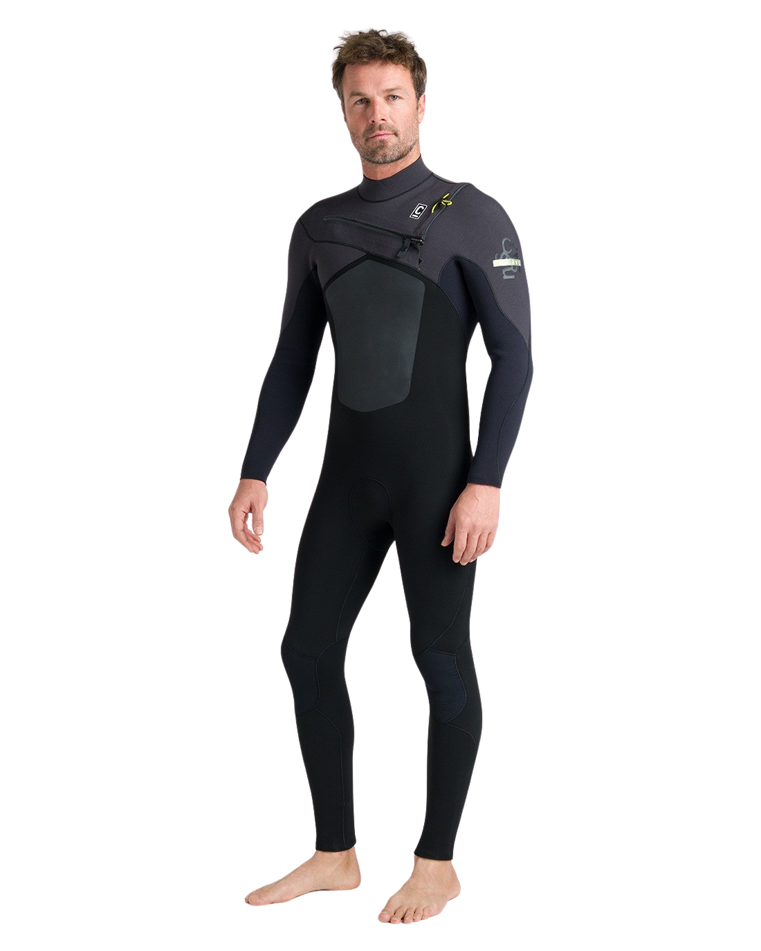 NuWave ReWired 5/4mm Chest Zip Wetsuit in Meteor, Black & Lime