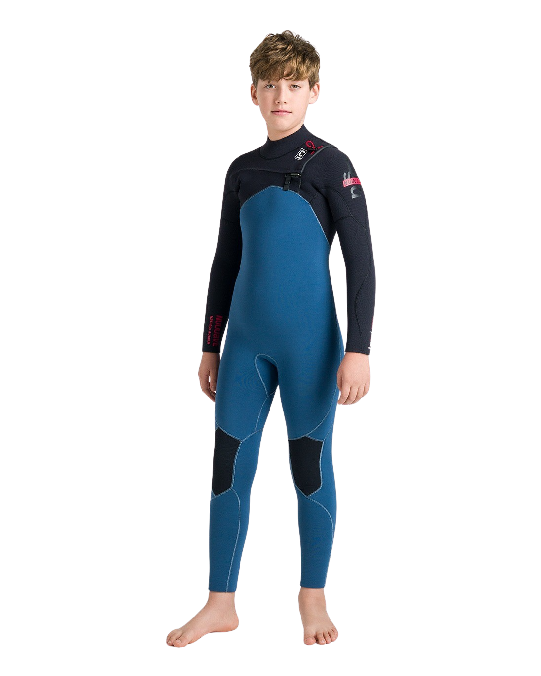 Boys NuWave Session 5/4mm Chest Zip Wetsuit in Legion Blue, Black & Red