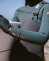 Boys NuWave Session 5/4mm Hooded Chest Zip Wetsuit in Meteor, Forest Green & Red