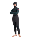 Boys NuWave Session 5/4mm Hooded Chest Zip Wetsuit in Meteor, Forest Green & Red