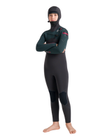Boys NuWave Session 5/4mm Hooded Chest Zip Wetsuit in Meteor, Forest Green & Red
