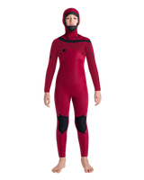 Boys NuWave Session 5/4mm Hooded Chest Zip Wetsuit in Meteor, Forest Green & Red