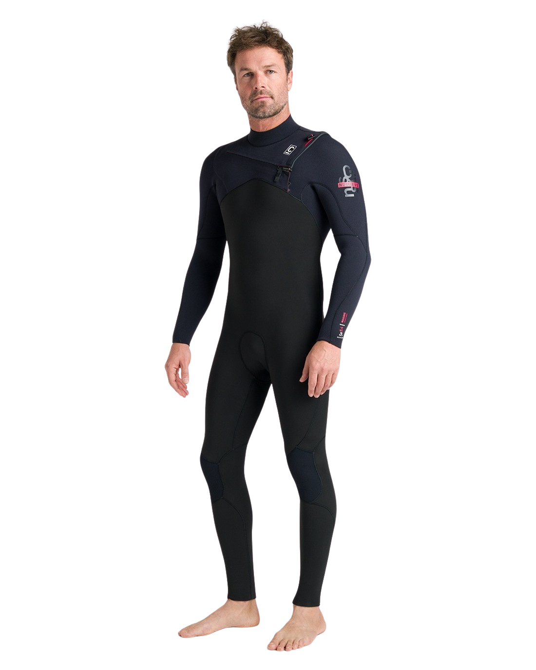 NuWave Session 5/4/3mm Chest Zip Wetsuit in Black, Black & Red
