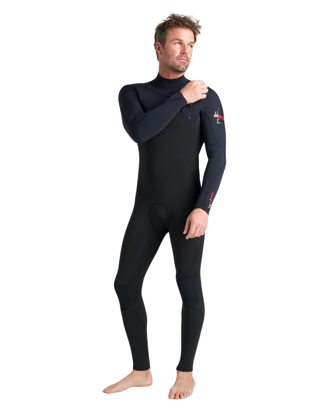NuWave Session 5/4/3mm Chest Zip Wetsuit in Black, Black & Red