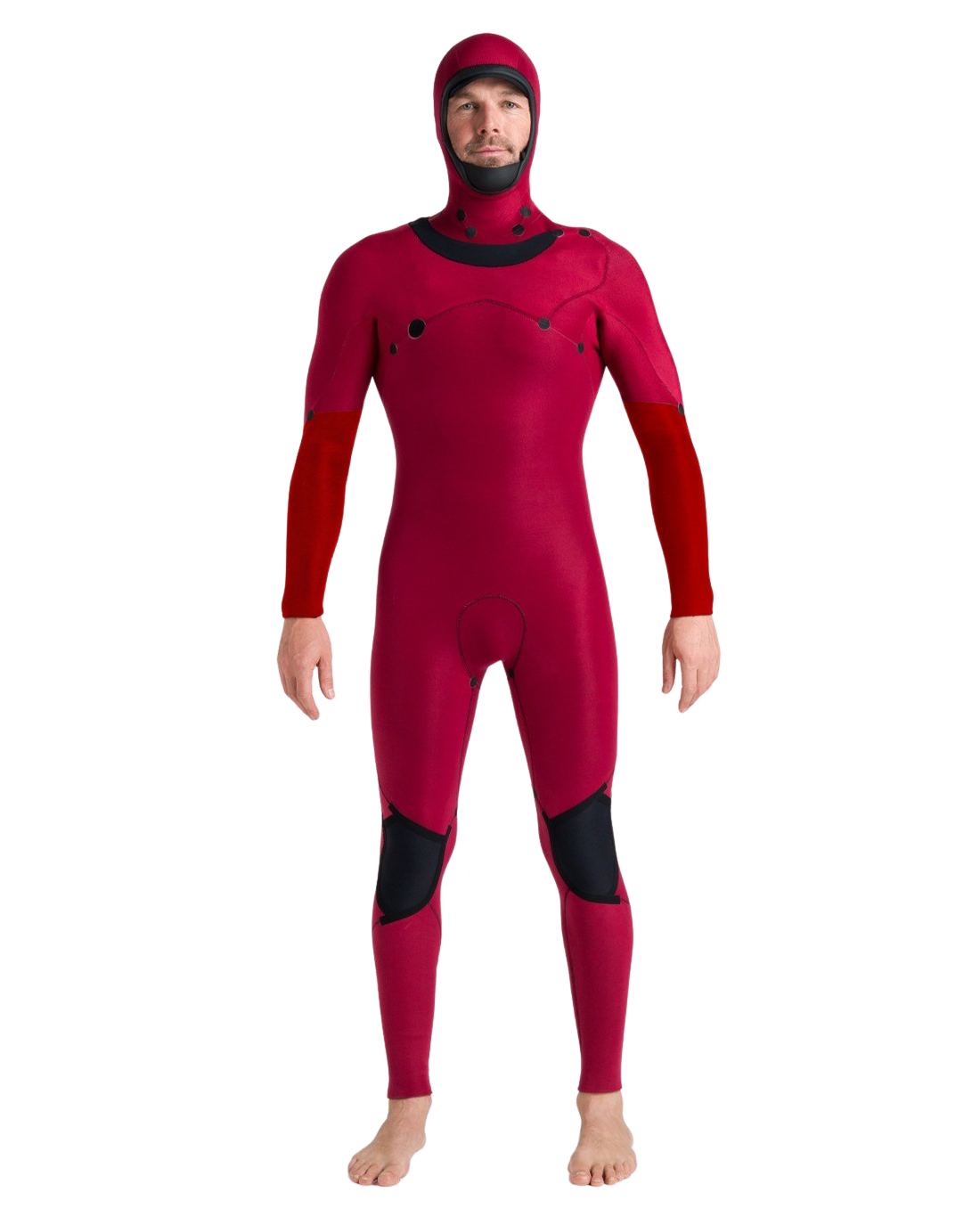 NuWave Session 5/4/3mm Hooded Chest Zip Wetsuit in Black, Black & Red
