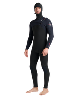 NuWave Session 5/4/3mm Hooded Chest Zip Wetsuit in Black, Black & Red