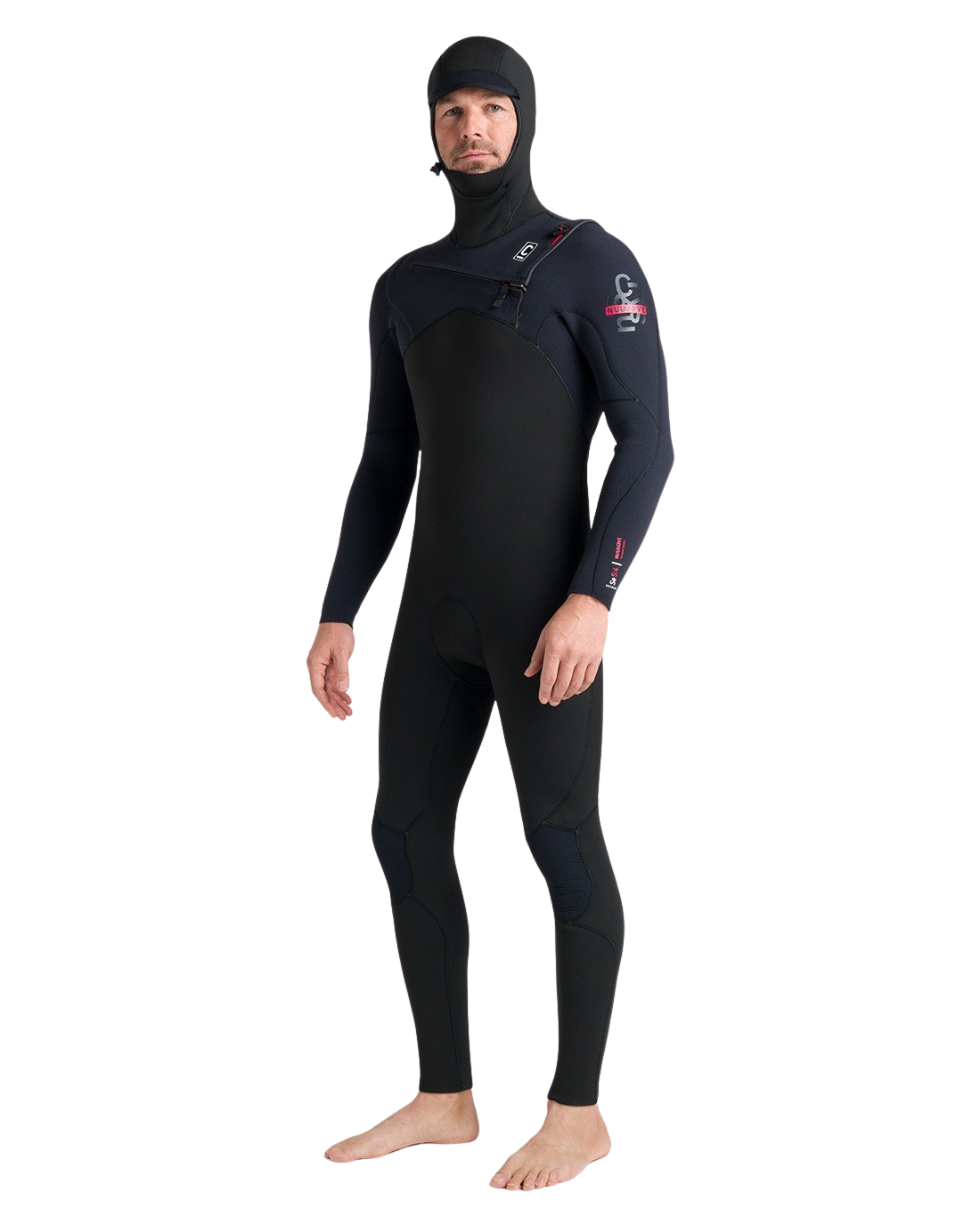 NuWave Session 5/4/3mm Hooded Chest Zip Wetsuit in Black, Black & Red