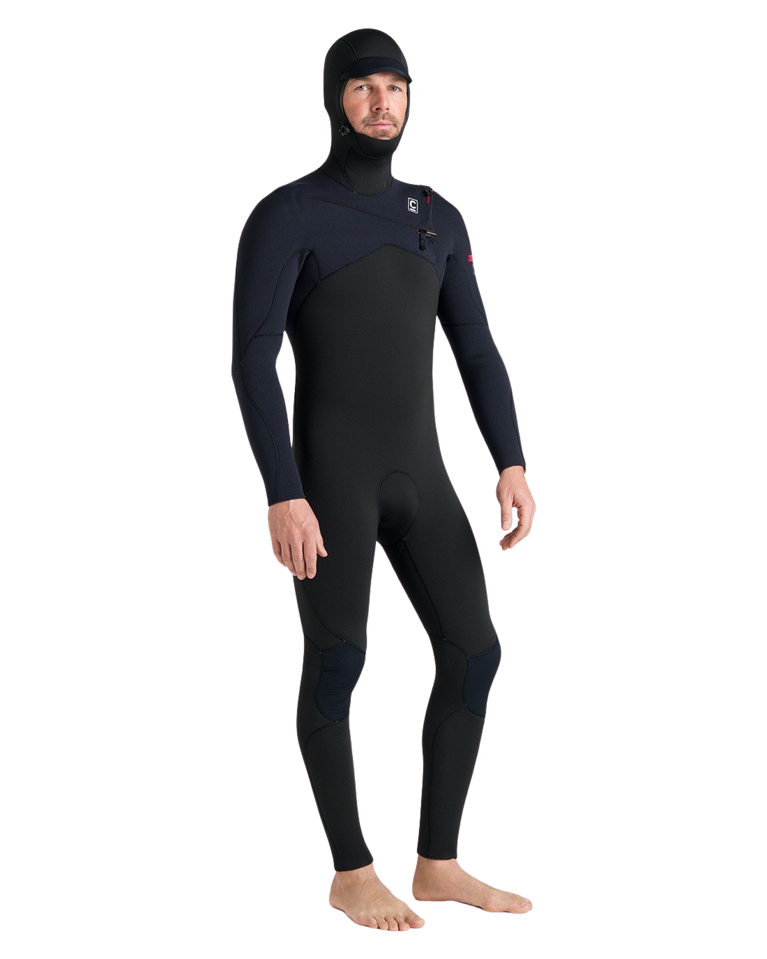 NuWave Session 5/4/3mm Hooded Chest Zip Wetsuit in Black, Black & Red