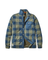 Firelight Sherpa Lined Overshirt in Dusty Olive & Dark Denim Check