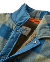 Firelight Sherpa Lined Overshirt in Dusty Olive & Dark Denim Check