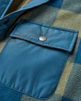 Firelight Sherpa Lined Overshirt in Dusty Olive & Dark Denim Check