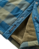 Firelight Sherpa Lined Overshirt in Dusty Olive & Dark Denim Check