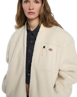 The Dickies Womens Central Sherpa Bomber Jacket in Whitecap
