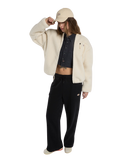 The Dickies Womens Central Sherpa Bomber Jacket in Whitecap