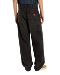 The Dickies Mens 958 Baggy Tapered Work Jeans in Black Wash Faded