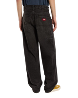 The Dickies Mens 958 Baggy Tapered Work Jeans in Black Wash Faded