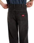 The Dickies Mens 958 Baggy Tapered Work Jeans in Black Wash Faded