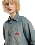 The Dickies Womens Mina Denim Shacket in Aged Fade
