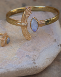 Elder Bird Moonstone Cuff in Gold Plated Brass