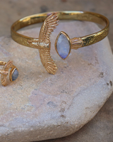 Elder Bird Moonstone Cuff in Gold Plated Brass
