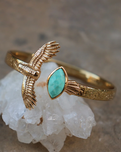 Elder Bird Turquoise Cuff in Gold Plated Brass