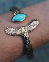 Elder Bird Turquoise Cuff in Gold Plated Brass