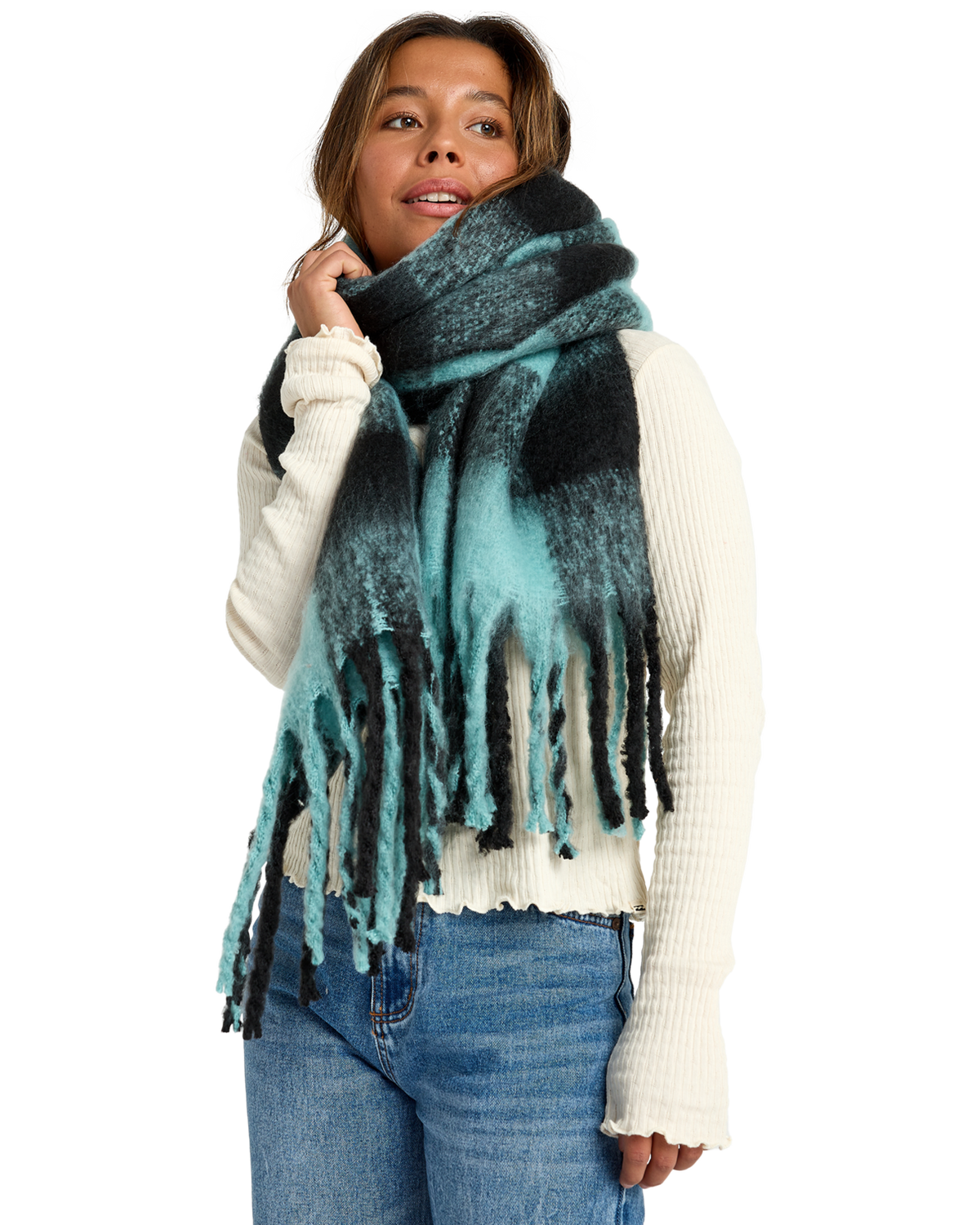 On The Fringes Scarf in Misty Blue